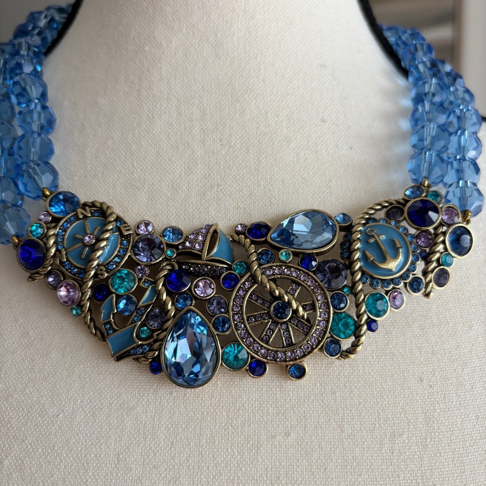 Heidi Daus Nautical style Blue Multi-Stone Bib Necklace - Picture 2 of 5